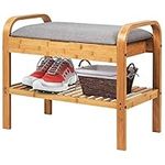 KOTEK Shoe Bench with Storage, Bamboo Shoe Rack with Seat Cushion, Shoe Storage Organizer Shelf Ottoman for Entryway, Hallway, Living Room, Bedroom (Natural)