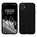 kwmobile Case Compatible with Apple iPhone 11 - Case with Hand Strap and Stand Soft TPU Silicone Coating - Black