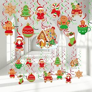 30 Pieces Christmas Candy Hanging Swirls Decorations Gingerbread Land Birthday Party Decor for Kids Christmas Party Candy Cane Party Gingerbread House Ornaments Baby Shower Supplies (Gingerbread)