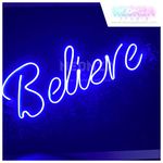 Laser Cut Studio Neon Sign Light, LED Love Art Decorative Sign Wall Decor for Wedding Party Kids Room Living Room House Bar Pub Hotel Beach/Valentine Gift Girlfriend (Believe, Blue)