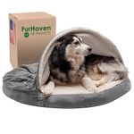 Furhaven Pet Dog Bed | Memory Foam Round Cuddle Nest Faux Sheepskin Snuggery Blanket Burrow Pet Bed w/Removable Cover for Dogs & Cats, Gray, 44-Inch