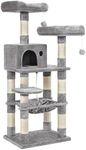 FEANDREA Cat Tree, Cat Tower for Indoor Cats, 56.3-Inch Cat Condo with Scratching Posts, Hammock, Plush Perch, Light Gray UPCT15W