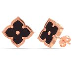 LeCalla 925 Sterling Silver MOP Clover Stud Earrings | 14K Rose-Gold Plated Jewelry | Black Mother of Pearl Stud Earrings | Minimalist Malachite Flower Medium Stud Earring for Women - 12mm