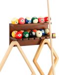 EXTCCT Wall Mount Billiard Balls Rack- Hardwood Billiard Balls Holder & 6 Pool Stick Holder for Cues Sticks Storage Pool Table Accessories Equipment Organizer