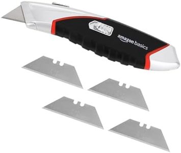 Amazon Basics Heavy Duty Retractable Utility Knife with 3-Position Locking Blade, Auto-Load, Ergonomic Handle, 4 Replacement Blades