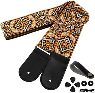 AODSK Guitar Strap Vintage Woven Adjustable,includes 2 Strap Locks, For Bass, Electric & Acoustic Guitars (Solar Weave)