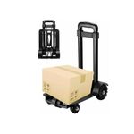 CROWNSHOP Folding Hand Truck 75kg Sack Barrows 4 Wheels Lightweight Luggage Trolley Alloy Heavy Duty Sack Truck with 2 Elastic Ropes for Travel Moving Office Shopping Industrial Warehouse