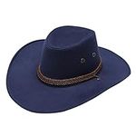 Unisex Wide Brim Western Cowboy Hats Womens and Mens Belt Buckle Panama Hats Pull-on Cowgirl Hats Party Dress Up Novelty Accessories Headwear Caps Navy