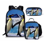 Showudesigns Schoolbag Backpack Bookbag + Small Lunch Box Pencil Case for Kids Penguin Print