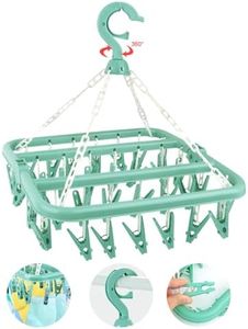LWMTT Percha de Calcetines, Percha de lavandería con 32 Clips Plegable para Ropa Interior, Calcetines, Sujetador, Cortavientos, Plegable Estante de Secado de Ropa (Verde)