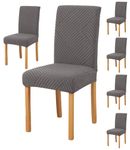 Styleys Jacquard Chair Cover Stretch Removable Washable Dining Chair Cover Protector Seat Slipcover (Pack of 6, Dark Grey, JDMC3)