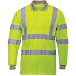 MyShoeStore Hi Viz Vis High Visibility Polo Shirt Reflective Tape Safety Security Work Button T-Shirt Breathable Top Lightweight Double Tape Workwear Plus Big Size X-Large - Yellow / Long Sleeve