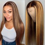 Smotoch Highlight Straight Lace Front Wigs Human Hair Pre Plucked, Ombre 13x4 HD Transparent Human Hair Lace Front Wigs 4/27 Honey Blonde Balayage Color 180 Density (18 Inch)