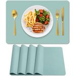 BIPASION Placemats, Leather Placemats for Dining Table Set of 4, Heat Resistant Waterproof Table Mats, Non-Slip Stain Resistant Kitchen Table Place Mats for Dining Table and Decor（Aqua Green）