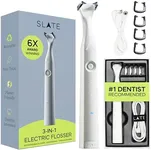 SLATE Electric Flosser | 3-in-1 Electric Flosser for Braces Dentist Invented | Eco Reusable Non-Toxic Floss, Tongue Scraper & Gum Stimulator | Ultrasonic Power Flossing for Adults & Kids