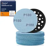 SpeTool 5 Inch Sanding Disc Net Grits 180 with Sander Pads Saver, 30 Pieces Mesh Sandpaper Discs, Dustless Hook and Loop Design for Wood, Drywall, Matel Processing