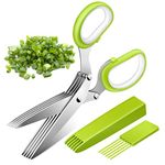 Stainless Steel Herb Scissors, Senbos Salad Kitchen Scissors with 5 Blades, Multifunctional Kitchen Scissors with Safety Cover and Cleaning Comb, Perfect for Chopping Basil, Chives, Oregano, Rosemary