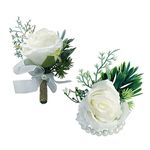 Flower Wrist Corsage Boutonniere Set Wedding Prom Corsage and Boutonniere Set Groom Groomsman and Brides Rose Wedding Flowers Accessories for Wedding Party Prom Suit Decor (Ivory)