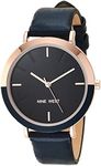 Nine West Women's Strap Watch, Navy/Rose Gold, Two-Tone Bezel Strap Watch