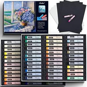 Ohuhu 72 Long Chalk Pastel Set: 72 Soft Pastels Markers For Artists 4 Fluorescent Colors With 6 Pastel Papers Included for Drawing Blending Layering Shading Pastels Set for Adults Teenagers Beginners