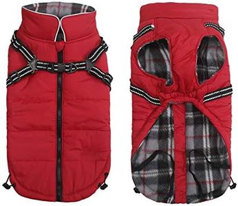 Warm Pet Dog Coats and Jackets for Dogs,Waterproof Reflective Pet Dog Harness Vest Winter Dog Clothes with Chest Strap, Outdoor Walking Adjustable Chest Strap-Red-L