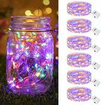 6 Pack Fairy Lights Battery Powered 3 Modes, 7FT 20LED Twinkle Lights Battery Mini Lights Small LED String Lights Waterproof Silver Wire for Indoor Mason Jar DIY Wedding Christmas Decor, Colorful