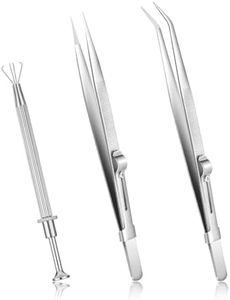 Bewudy 3Pcs Piercing Ball Grabber Tool Set, Diamond Tweezers Jewelers Holder Pick up Tool, Precision Stainless Steel Jewelry Locking Tweezers For Tiny Objects IC Chip Electronic Components