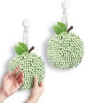 Sophie & Panda Fuzzy Ball Hand Towels (Set of 2) - Dry Your Hands Instantly and conveniently with This Creative Hand Towel Fruit Themed Decorative Towels for Bathroom (Pack of 2, Green Apple)