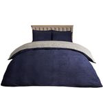 Brentfords Reversible Double Teddy Fleece Bedding Set, Fluffy Duvet Covers with Pillowcases Ultra Soft Thermal Winter Warm Teddy Bear Bedding Set - Navy/Grey, Double