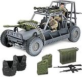 Click N' Play Military Desert Patrol Vehicle (DPV) Buggy, 16 Piece Action Figure Play Set with Accessories Including Army Gear & Military Buggy, Playset for Boys 3+ , White,Grey/Green