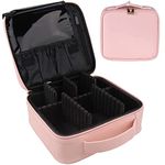 LACOPINE Travel Professional Makeup Case Organizer Bag for Women | Portable Artist Storage Makeup Brush Bag with Adjustable Dividers (Baby Pink, 10 INCH (1 Layer))