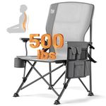 TIMBER RIDGE Oversized Folding Camping Chair with Lumbar Support Adjustable High Back Heavy Duty for Adults Aluminum Support up to 500lbs with Cup Holder, Cooler Bag, Side Pocket