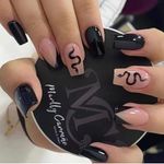 Black False Nails, Short Square Press on Nails, Acrylic Stick on Nails, 24pcs Design Cool Fake Nails with Glue Sticker Nail Tips Cool Nails (Snake Short, 24pcs)