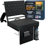 Extra Wide Folding Reclining Stadium Seat with Back Suppot for Bleachers, Bleacher Hooks, Thick Cushion, Cup Holder, Storage Pockets – Portable Chair for Kayak, Canoe, Paddle Board, Concerts, & Sports