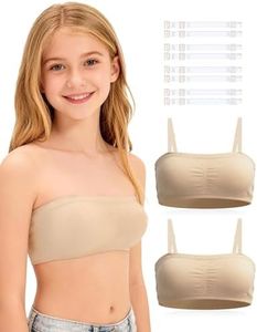 iMuchic Girl Bandeau Bra - Multifunction Seamless Wireless Elastic Bras with Adjustable Replace Clear Straps and Solid Strap (US, Alpha, Small, Regular, Regular, Beige-2)
