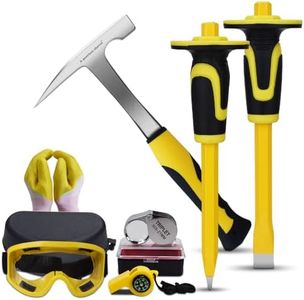 A peerless shovel 8 PCS Geology Rock Pick Equipment Kit,21oz Hammer and 2 Rock Digging chisels with Protective Caps,Digging Chisel Set,Gold mining and exploration equipment(yellow)