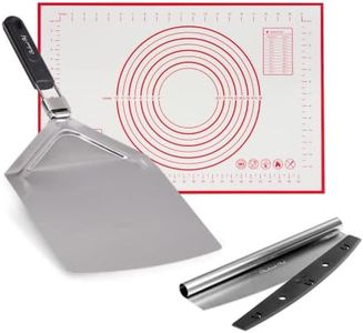 Checkered Chef Pizza Cutter, Pizza Peel and Dough Mat Set - Stainless Steel Rocker Blade Pizza Cutter With Stainless Steel Pizza Peel/Paddle And Silicone Pastry Mat