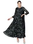 Ahalyaa Women's Black Georgette Floral Printed Gown (AHKUGRPG-798-M)