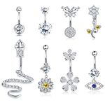 JeryWe 14G Belly Button Rings for Women Surgical Steel Cute Butterfly Snake Flowers Heart Belly Rings Navel Rings Body Piercing Dangling Belly Piercing Jewelry Set