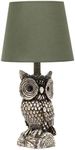 Simple Designs LT2098-GRN Woodland 19.85" Tall Contemporary Polyresin Gazing Brown & White Night Owl Bedside Table Desk Lamp w Green Tapered Drum Shade for Decor,Bedroom,Kids' Room,Nursery,LivingRoom
