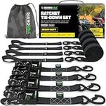 RHINO USA Ratchet Straps Motorcycle Tie Down Kit, 5,208 Break Strength - Includes (4) Heavy Duty 1.6" x 8' Rachet Tiedowns with Padded Handles & Coated Chromoly S Hooks