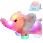 Athoinsu Light up Stuffed Elephant Soft Plush Toy with LED Night Light Glow Birthday Valentines Gifts for Toddler Kids, Pink, 12''