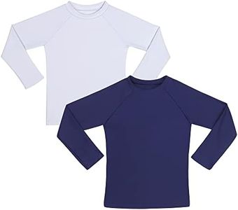 KAKU NANU Long Sleeve Rash Guard Boy Kids UPF 50+ Swim Shirts(White+Navy,4T)
