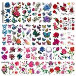 MAYCREATE® 40 Sheets Waterproof Temporary Tattoos Sticker for Women Color Flowers Tattoo Sticker Temporary Tattoos Stickers Roses Butterflies Assorted Tattoo Sticker for Arm