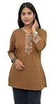 JAIPUR HAND BLOCK Women's Cotton Top |Tunic (Large, Brown)