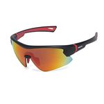 maivnz Youth Baseball Sunglasses for Boys, UV400 Girls Softball Sunglasses, Kids Age 6-8-12-14 Cycling Sports Glasses, Black Frame Red Revo, youth