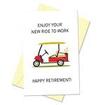 Arsagen Happy Retirement Card Golf Lover, Funny Retired Card Golfer Husband, Farewell Gift for Dad, Enjoy Your New Ride to Work Golf Card with Golf Cart