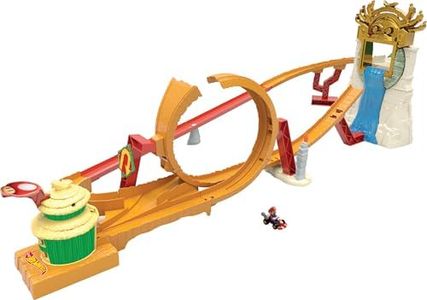 Hot Wheels Mario Kart Track Set & Toy Car, Super Mario Bros Jungle Kingdom Raceway, 3+ Feet Tall with Die-Cast Mario Kart & Waterfall Jump