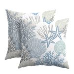 Nautical Coastal Pillow Covers 18x18 Inch Set of 2 Blue Beach Theme Ocean Seashell Coral Starfish Throw Pillow Covers Summer Outdoor Pillow Cases Cotton Linen Cushion Covers for Couch Bed Sofa Decor