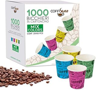 COFFISANO 1000 vasos de café de papel, 75 ml, desechables, de colores, surtidos, biodegradables, compostables, vasos pequeños desechables para bebidas de té expreso